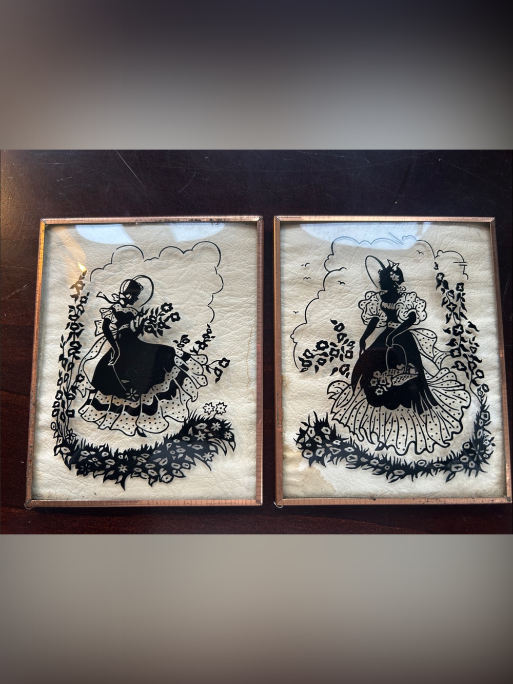 Vintage Silhouette Pair - Black on Cream Framed Art